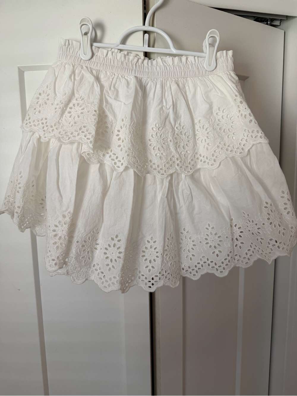 White Eyelet Tiered Mini Skirt
